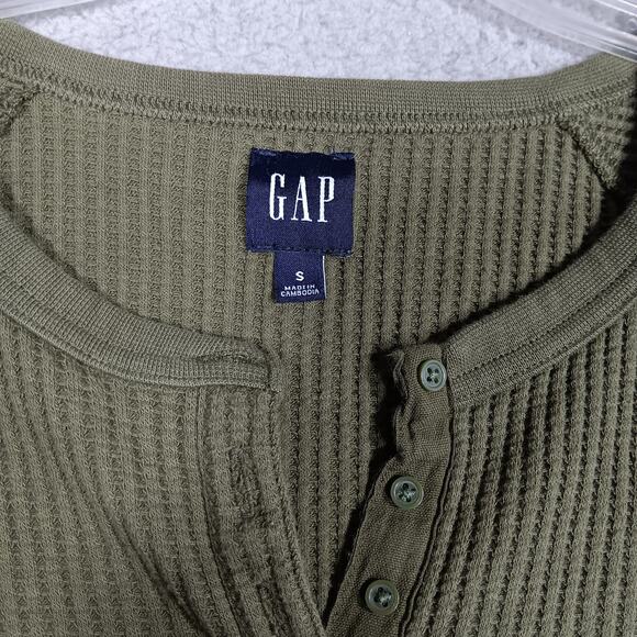 GAP Long Sleeve Waffle Raglan Thermal Top Size Small Army Green Pullover - Picture 3 of 7
